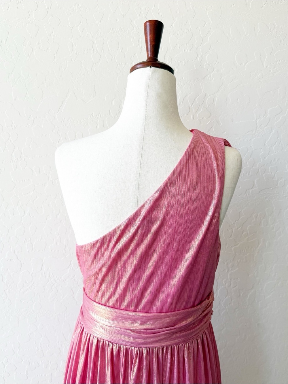 Faeriesty Dressalisa Maternity One Shoulder Floor Length Pink Metallic Gown - Picture 8 of 11